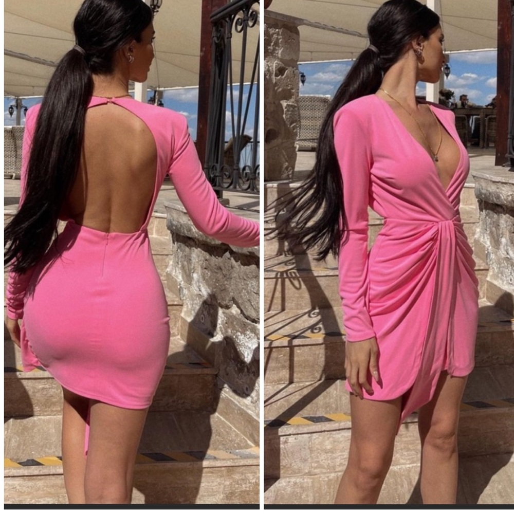 Zara draped pink cut out back long sleeves dress - Picture 7 of 13